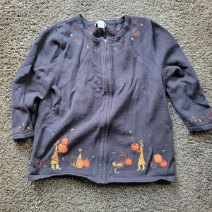 Christopher & Banks Halloween Cat Leaves Witch Pumpkins Cardigan Sweater Small